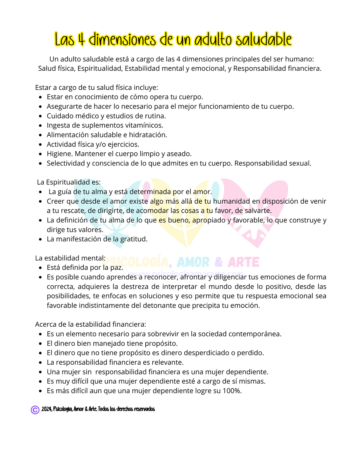 Cuatro (4) dimensiones de un adulto saludable. (Producto digital. PDF Descargable GRATIS)